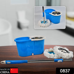 0837 Spin Floor Cleaning Easy Advance Tech Bucket Mop and Rotating Steel Pole Head with 2 Microfiber Refill Heads for Household Floor Cleaning (MOQ :- 25pc)