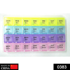 0383 Pill Case- 4 Row 28 Squares Weekly 7 Days Tablet Box Holder Medicine Storage Organizer Container