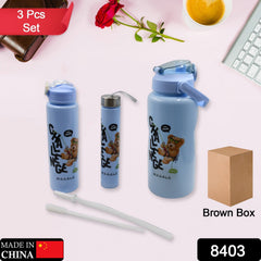 Plastic Water Bottle 3pc Set,3 Different Size Bottle High Quality Water Bottle Plastic Water Bottle BPA-Free & Leak-Proof! Cartoon Printed Design for Kids' School, For Fridge, Office, Sports, School, Gym, Yoga (3 Pc Set)
