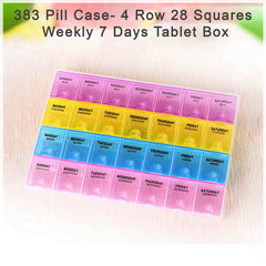 0383 Pill Case- 4 Row 28 Squares Weekly 7 Days Tablet Box Holder Medicine Storage Organizer Container