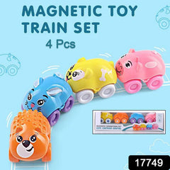 Magnetic Connection Toy, Cute Cartoon Animal, Colorful Magnetic Mini Cartoon Animal Car Intelligence Kids Toy Home Decor, Train Set (4 Pc Set)