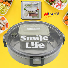 Miracle Stainless Steel Round Lunch Box, with Small Plastic Box Insert Leak Proof Lunch Box with Transparent lid, Lunch Box for Kids & Adults for School, Office (450 ML + 250 ML Approx)