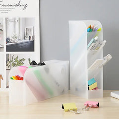 Plastic 4 Compartment Office Desktop Storage Box, Pen Pencil Stand/Holder Stationary Organizer, Plastic Desktop Stationary Organizer For School