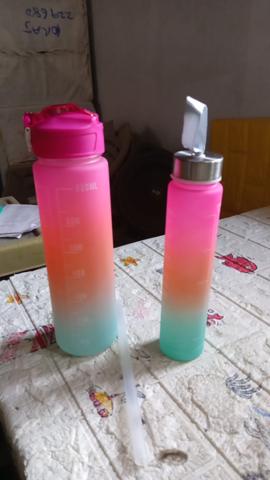 Plastic Water Bottle 2 pc Different Size Bottle High Quality Water Bottle Plastic Water Bottle BPA-Free & Leak-Proof!  Cartoon Printed Design for Kids' School, For Fridge, Office, Sports, School, Gym, Yoga (2 Pc Set)